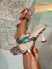 Sexy Fashion Pink Leopard Print High Heel Square Toe Sandal, Jewel Decor Mule Sandal, Kitten Heel Sandal,Spring Summer Outfits,Flip Flops