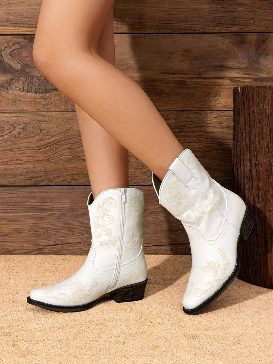 Women's Western Ankle Boots: Low Chunky Heels, Square Toe, Fall Short Booties