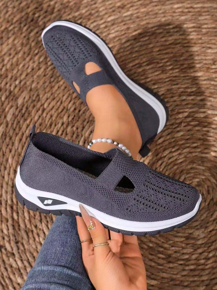 2026 Summer Women Knit Slip-On Flats, Lightweight Slip-Resistant Perforated Breathable Shoes For Walking, Gym, Travel And Yoga, Comfy Daily Sneakers